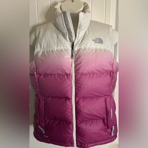 THE NORTH FACE NUPTSE 700 DOWN QUILT PUFFER PINK WHITE VEST JACKET sz L